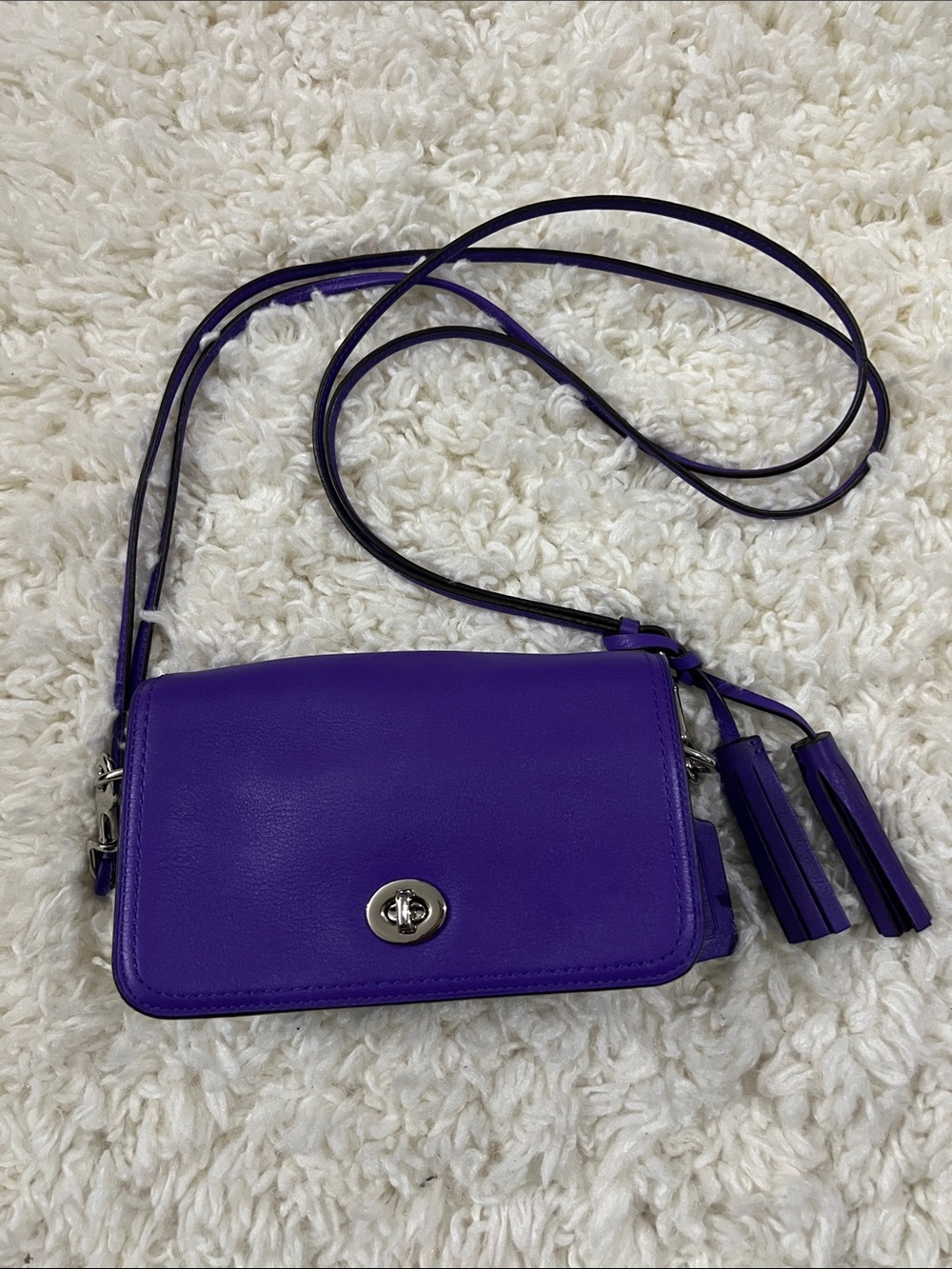 Coach Purple Leather Turnlock Crossbody with Tassels